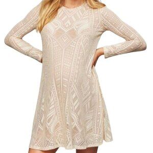 BCBGMaxAzria Lace Long Sleeve Maternity Dress Women's Size XS in Beige Ivory